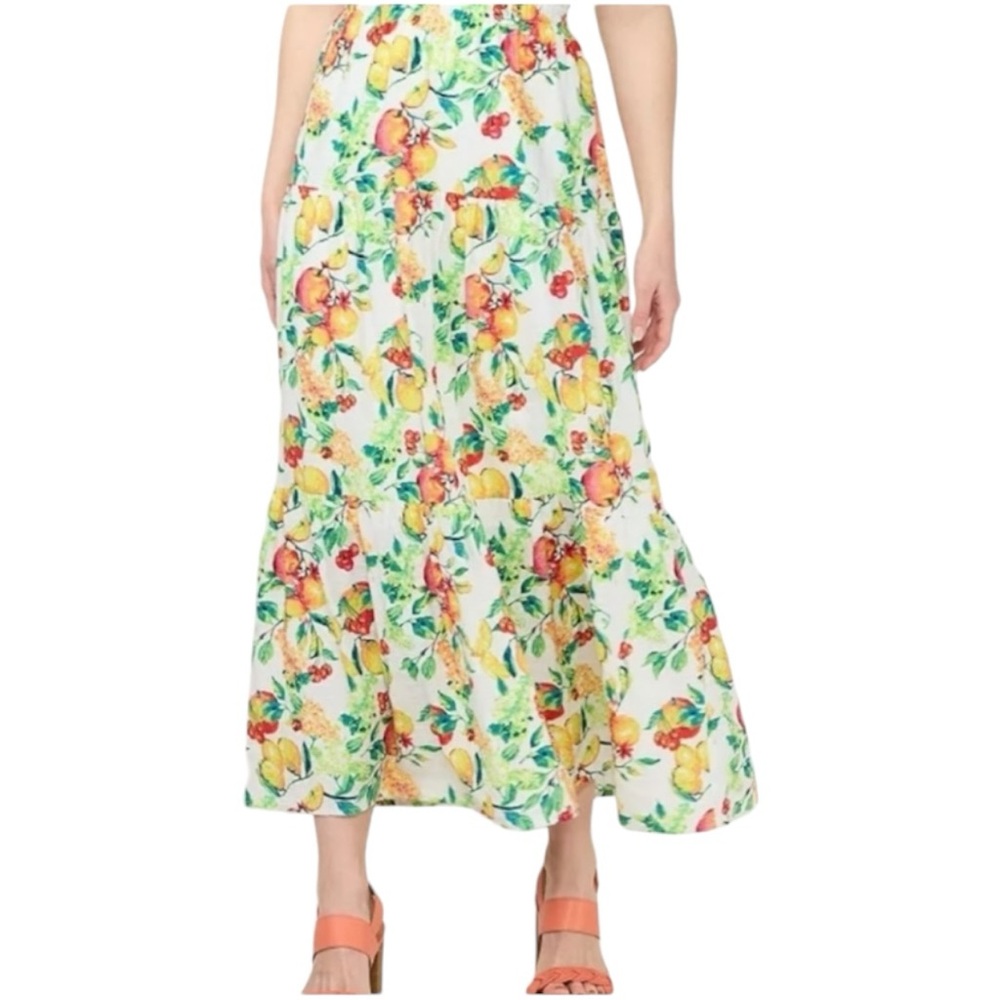 LC Lauren Conrad White Maxi Skirt with Yellow, Green and Orange Floral Print